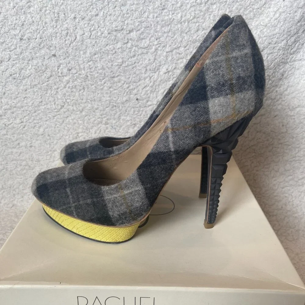 RACHEL Rachel Roy Plaid Platform Heels - Gray and Yellow - Picture 3 of 5